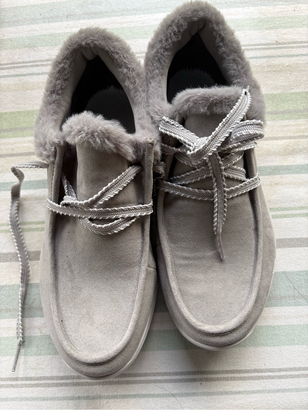 Ryka Women's Gray Suede Faux-Fur Moccasin Sneakers